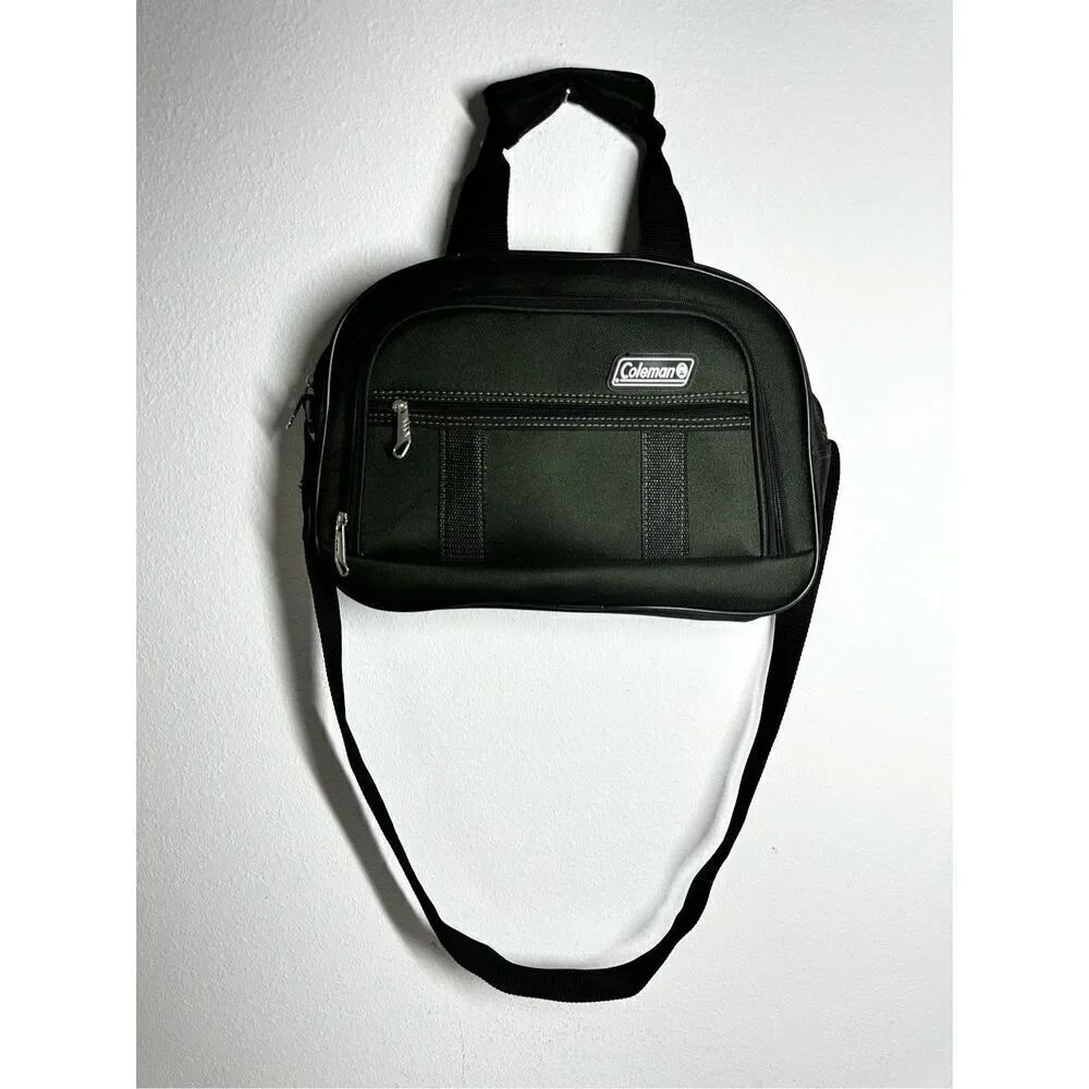 Coleman Large Green 3 Pocket Carry Bag Handles and Stap Green Black Trim 11x15